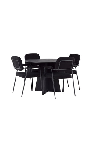 Venture Home Bootcut Runt matbord - Svart / Svart Fanéer +Yesterday Dining Chair - Svart / Svart Boucle _4