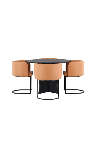 Venture Home Bootcut Runt Matbord - Svart / Svart Fanéer +Simrishman Matstol - Svart / Brun TC-tyg _4