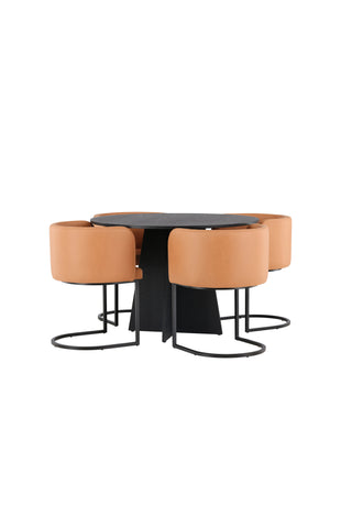 Venture Home Bootcut Runt Matbord - Svart / Svart Fanéer +Simrishman Matstol - Svart / Brun TC-tyg _4