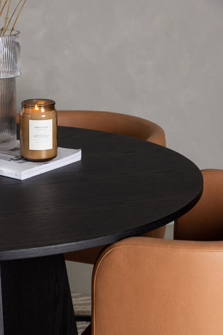 Venture Home Bootcut Runt Matbord - Svart / Svart Fanéer +Simrishman Matstol - Svart / Brun TC-tyg _4