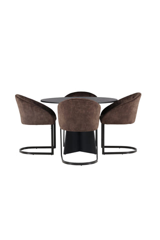 Venture Home Bootcut Runt Matbord - Svart / Svart Fanéer + Aftonmatsalsstol - Mattbrunt / Brunt Tyg _4