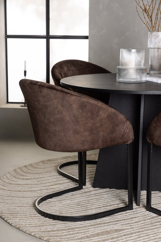 Venture Home Bootcut Runt Matbord - Svart / Svart Fanéer + Aftonmatsalsstol - Mattbrunt / Brunt Tyg _4