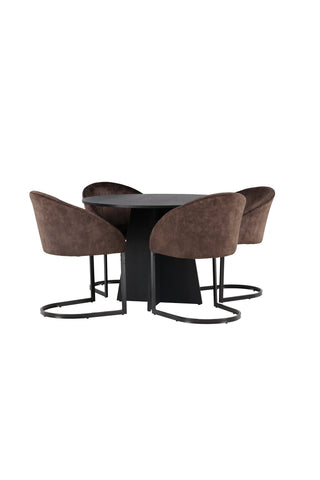 Venture Home Bootcut Runt Matbord - Svart / Svart Fanéer + Aftonmatsalsstol - Mattbrunt / Brunt Tyg _4