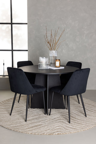 Venture Home Bootcut Runt matbord - Svart / Svart Fanéer +Night Dining Chair - Svart / Svart sammet _4