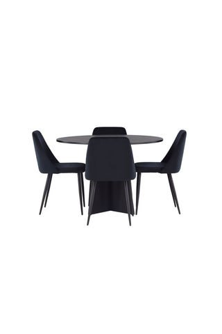 Venture Home Bootcut Runt matbord - Svart / Svart Fanéer +Night Dining Chair - Svart / Svart sammet _4