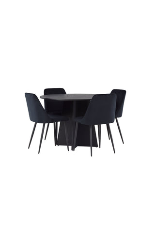 Venture Home Bootcut Runt matbord - Svart / Svart Fanéer +Night Dining Chair - Svart / Svart sammet _4