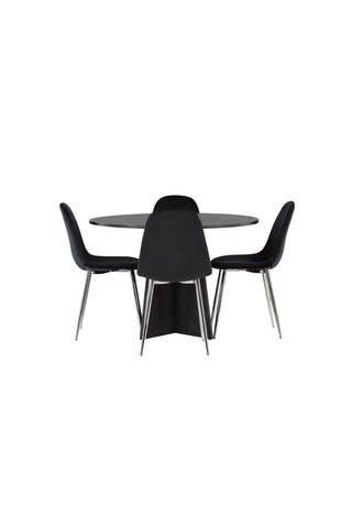 Venture Home Bootcut Runt Matbord - Svart / Svart Fanéer +Polar Matstol - Svart sammet / Krom _4