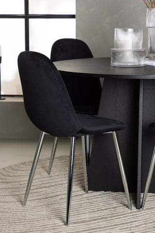 Venture Home Bootcut Runt Matbord - Svart / Svart Fanéer +Polar Matstol - Svart sammet / Krom _4