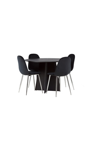 Venture Home Bootcut Runt Matbord - Svart / Svart Fanéer +Polar Matstol - Svart sammet / Krom _4