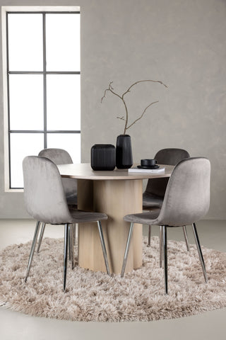 Venture Home Olivia Matbord - White Wash Faner +Eva Matstol - Ljusgrå / Ljusgrå Sammet _4