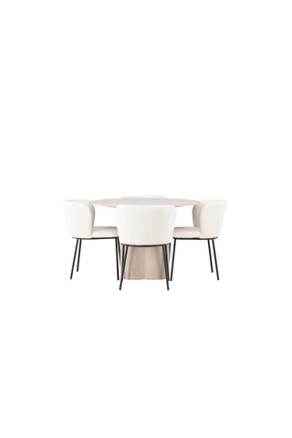 Venture Home Olivia Matbord - White Wash Faner + Edina Matstol - Svart / Vit Boucle _4