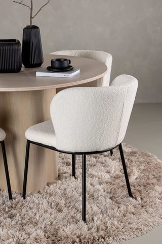 Venture Home Olivia Matbord - White Wash Faner + Edina Matstol - Svart / Vit Boucle _4
