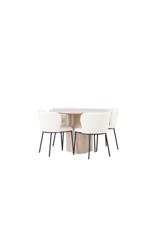 Venture Home Olivia Matbord - White Wash Faner + Edina Matstol - Svart / Vit Boucle _4