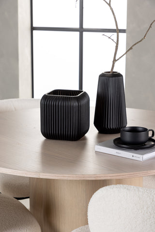 Venture Home Olivia Matbord - White Wash Faner + Edina Matstol - Svart / Vit Boucle _4