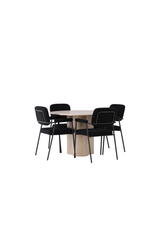 Venture Home Olivia Matbord - White Wash Faner +Yesterday Matstol - Svart / Svart Boucle _4