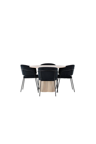 Venture Home Olivia Matbord - White Wash Faner +Selma Matstol - Svart / Svart sammet _4