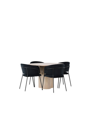 Venture Home Olivia Matbord - White Wash Faner +Selma Matstol - Svart / Svart sammet _4