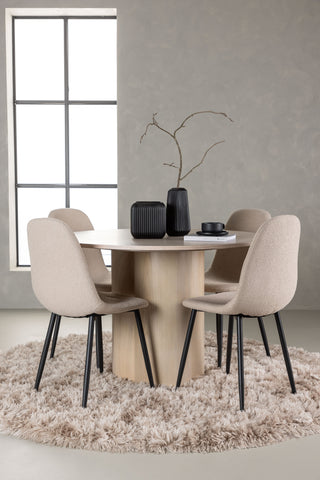 Venture Home Olivia Matbord - White Wash Faner +Polar Matstol - Svart / Beige Boucle _4