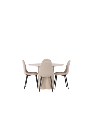 Venture Home Olivia Matbord - White Wash Faner +Polar Matstol - Svart / Beige Boucle _4