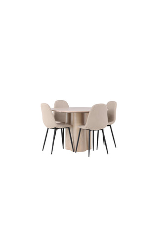 Venture Home Olivia Matbord - White Wash Faner +Polar Matstol - Svart / Beige Boucle _4