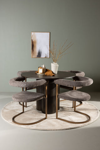 Venture Home Olivia Matbord - Mocca / Mocca Faner + Morgonmatstol - Svart / Svart Boucle _4