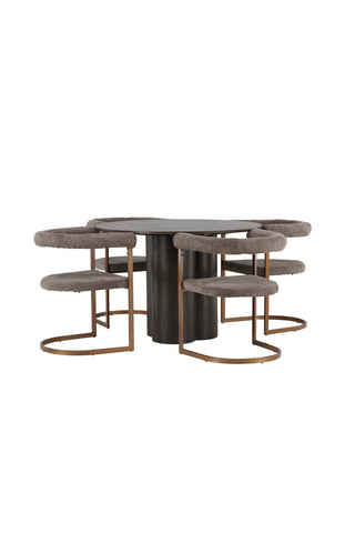 Venture Home Olivia Matbord - Mocca / Mocca Faner + Morgonmatstol - Svart / Svart Boucle _4