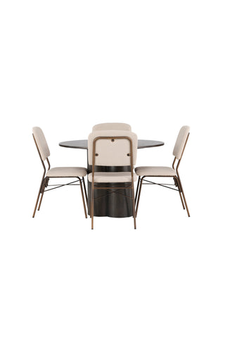 Venture Home Olivia Matbord - Mocca / Mocca Faner +Seda Matstol - Mattbrunt / Beige Tyg _4