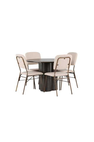 Venture Home Olivia Matbord - Mocca / Mocca Faner +Seda Matstol - Mattbrunt / Beige Tyg _4