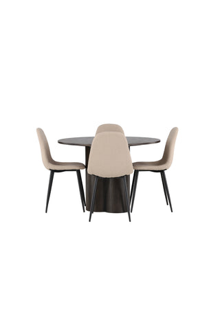 Venture Home Olivia Matbord - Mocca / Mocca Faner +Polar Matstol - Svart / Beige Boucle _4