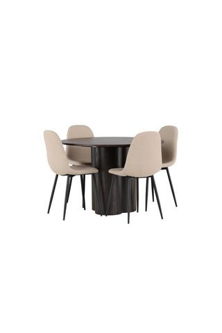 Venture Home Olivia Matbord - Mocca / Mocca Faner +Polar Matstol - Svart / Beige Boucle _4