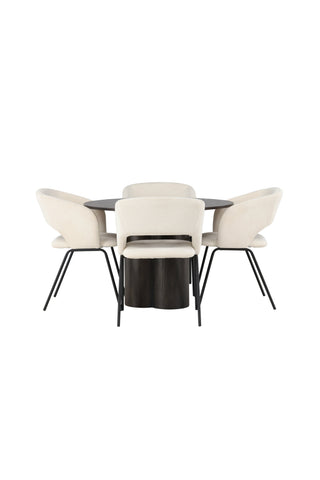 Venture Home Olivia Matbord - Mocca / Mocca Faner +Day Dining Chair - Mattsvart / Vit Linne _4