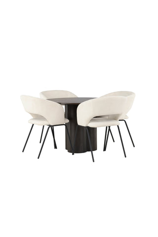 Venture Home Olivia Matbord - Mocca / Mocca Faner +Day Dining Chair - Mattsvart / Vit Linne _4