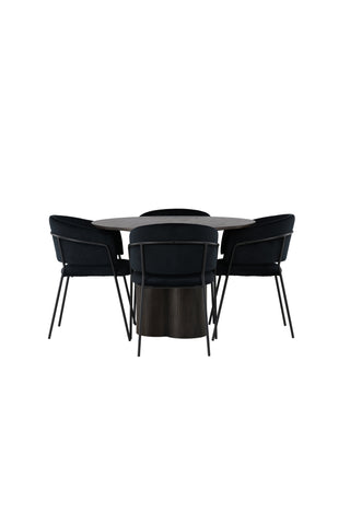 Venture Home Olivia Matbord - Mocca / Mocca Faner +Selma Matstol - Svart / Svart sammet _4