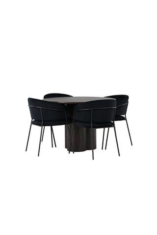 Venture Home Olivia Matbord - Mocca / Mocca Faner +Selma Matstol - Svart / Svart sammet _4