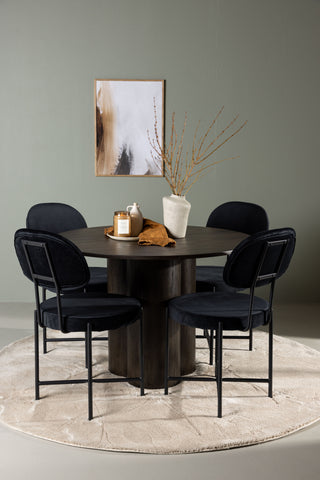 Venture Home Olivia Matbord - Mocca / Mocca Faner +Stella Matstol - Svart / Svart sammet _4