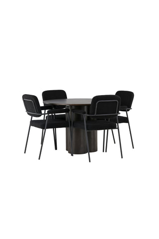 Venture Home Olivia Matbord - Mocca / Mocca Faner +Yesterday Dining Chair - Svart / Svart Boucle _4