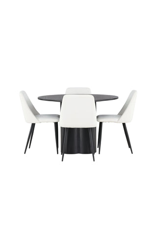 Venture Home Olivia Matbord - Svart / Svart faner + Nattmatstol - Svart / Vit PU _4