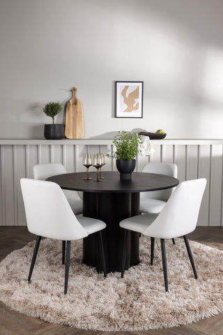 Venture Home Olivia Matbord - Svart / Svart faner + Nattmatstol - Svart / Vit PU _4