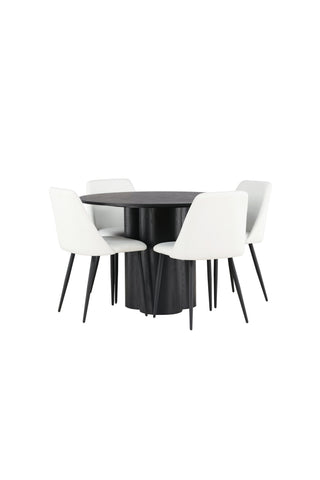 Venture Home Olivia Matbord - Svart / Svart faner + Nattmatstol - Svart / Vit PU _4