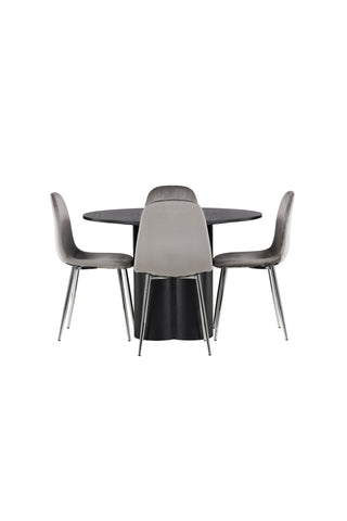 Venture Home Olivia Matbord - Svart / Svart Faner +Eva Matstol - Ljusgrå / Ljusgrå Sammet _4