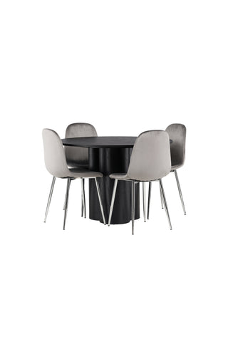 Venture Home Olivia Matbord - Svart / Svart Faner +Eva Matstol - Ljusgrå / Ljusgrå Sammet _4