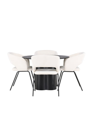 Venture Home Olivia Matbord - Svart / Svart faner +Day Dining Chair - Mattsvart / Vit Linne _4