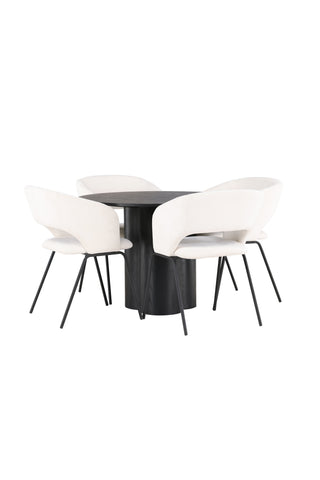 Venture Home Olivia Matbord - Svart / Svart faner +Day Dining Chair - Mattsvart / Vit Linne _4