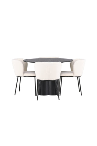 Venture Home Olivia Matbord - Svart / Svart faner + Edina Matstol - Svart / Vit Boucle _4