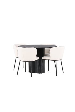 Venture Home Olivia Matbord - Svart / Svart faner + Edina Matstol - Svart / Vit Boucle _4
