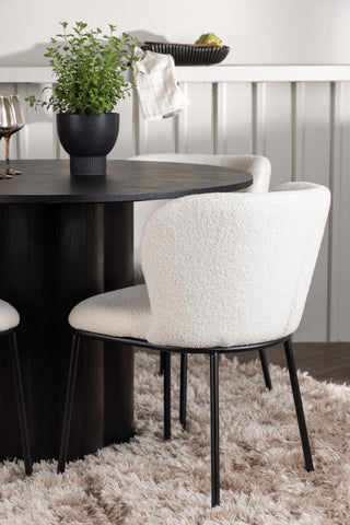 Venture Home Olivia Matbord - Svart / Svart faner + Edina Matstol - Svart / Vit Boucle _4