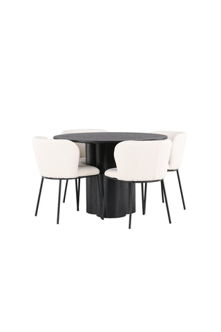 Venture Home Olivia Matbord - Svart / Svart faner + Edina Matstol - Svart / Vit Boucle _4