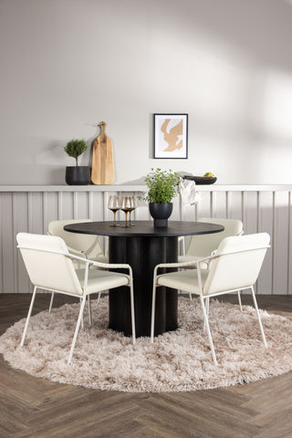 Venture Home Olivia Matbord - Svart / Svart Faner +Tvist Matstol - Beige / Beige PU _4