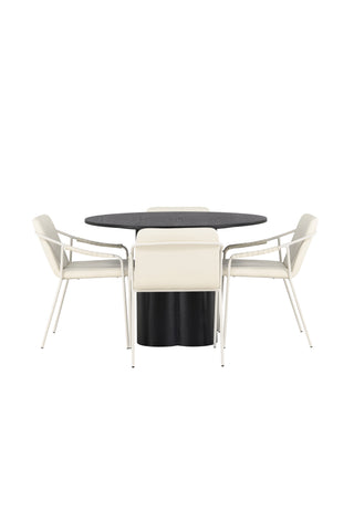 Venture Home Olivia Matbord - Svart / Svart Faner +Tvist Matstol - Beige / Beige PU _4