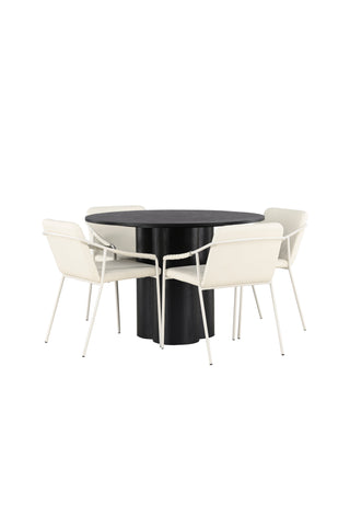 Venture Home Olivia Matbord - Svart / Svart Faner +Tvist Matstol - Beige / Beige PU _4